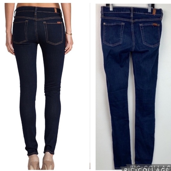 7 for all Mankind the Skinny mid rise dark indigo wash dressy 5 pocket jeans EUC - Picture 2 of 9